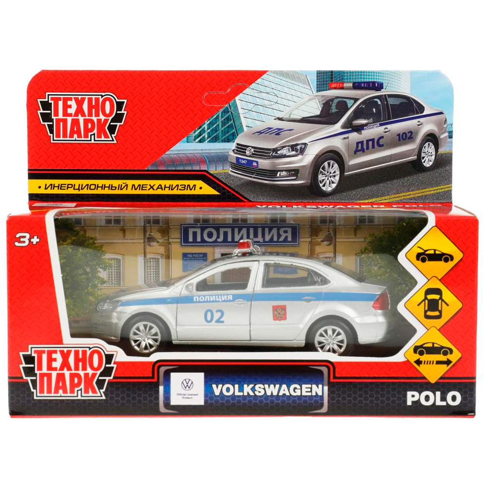 Модель POLO-12POL-SR VOLKSWAGEN POLO ПОЛИЦИЯ 12 см Технопарк в кор.