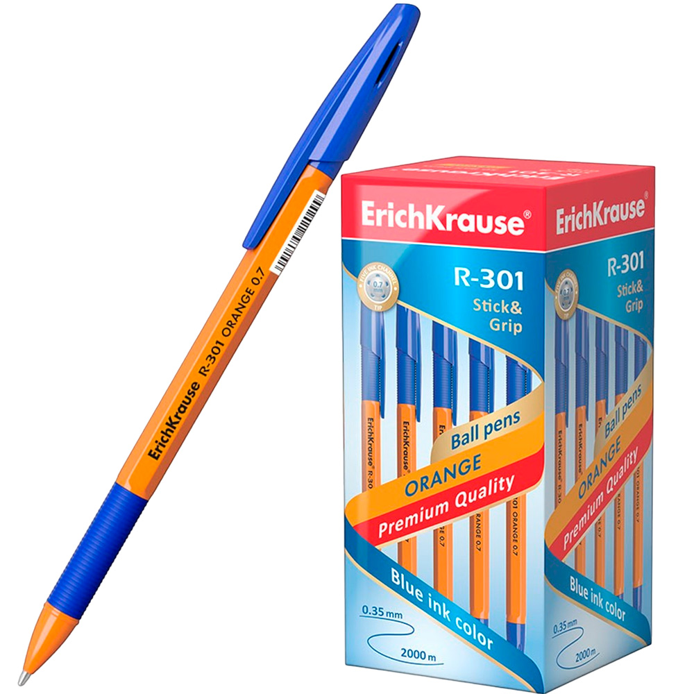 Ручка шарик синий R-301 ORANGE 0.7 Stick&Grip 39531 /Erich Krause/