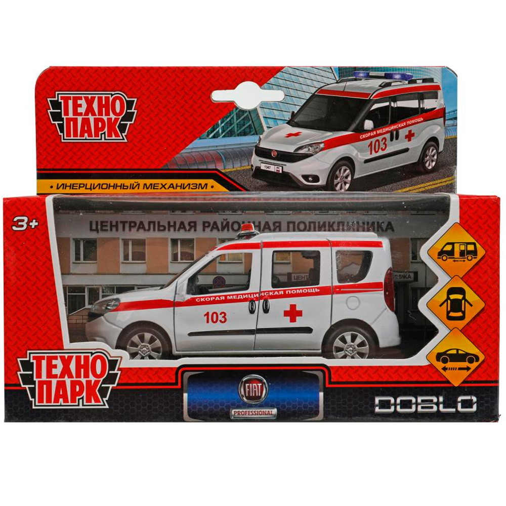 Модель DOBLO-12AMB-WH FIAT DOBLO СКОРАЯ 12 см белый Технопарк 