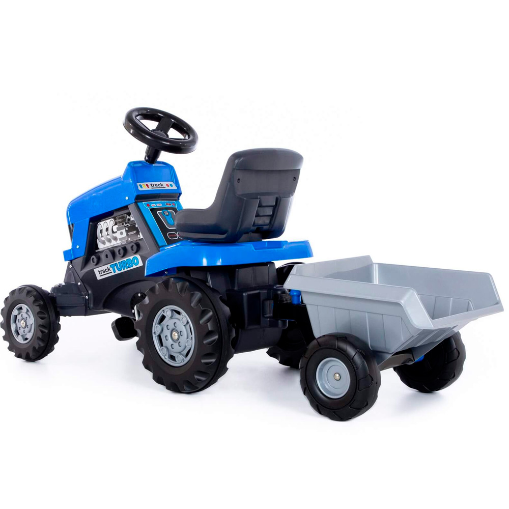 Каталка-трактор с педалями Turbo синяя с полуприцепом 84637 П-Е /1/