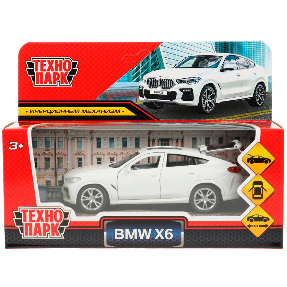 Модель X6-12-WH BMW X6 длина 12 см, двери, багаж, инер, белый Технопарк в кор.